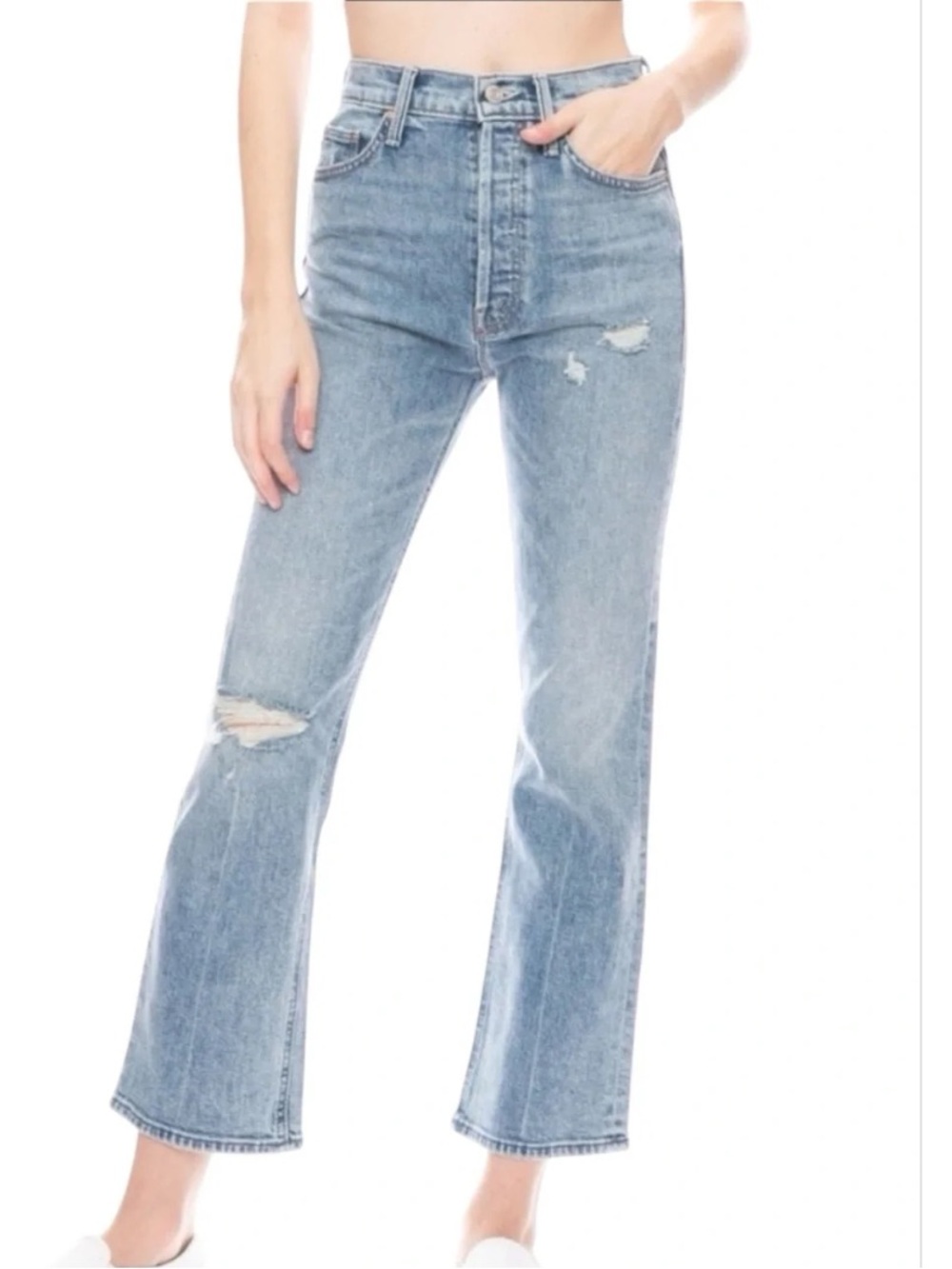 MOTHER Superior The Tripper Jeans in 20 Minutes of Fame Blue Straight Leg Jeans